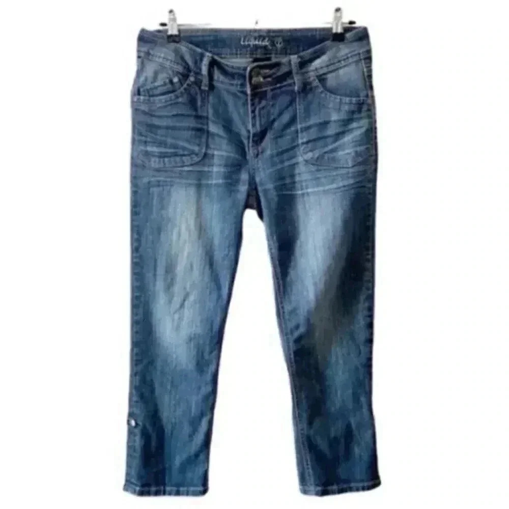 Vintage Liquid Jeans Cropped Slim Straight Leg Y2K Mid Rise Blue Size 30